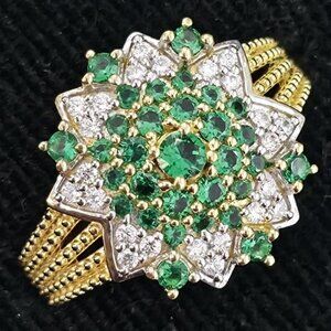 Gold plated Silver Lab Grown Emerald Cz(1.35ct) Rhodium Plated Ring Size 9
